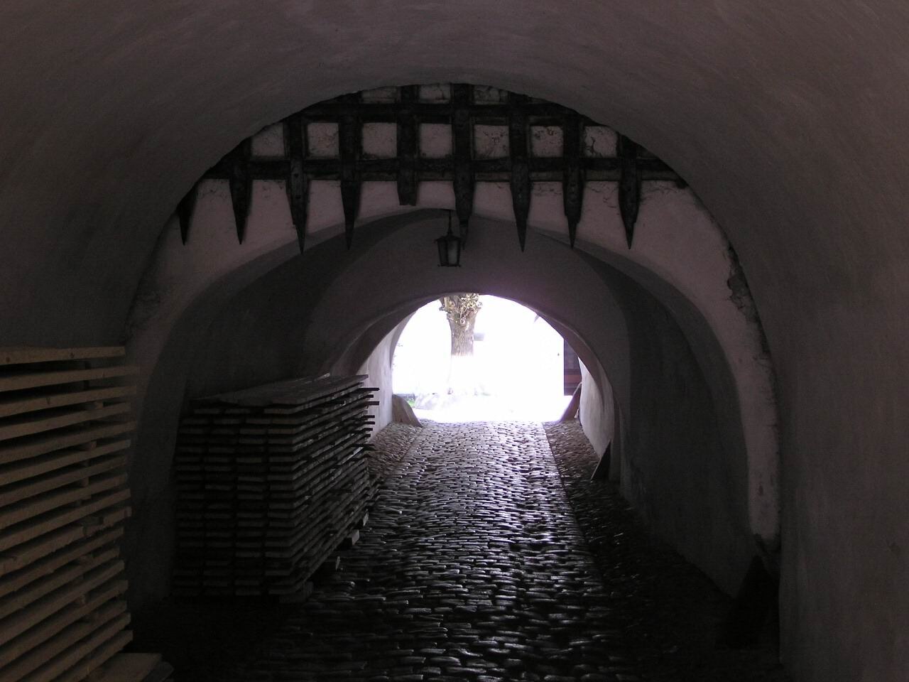 Hersa și pasajul boltit de intrare, vedere din tunel.