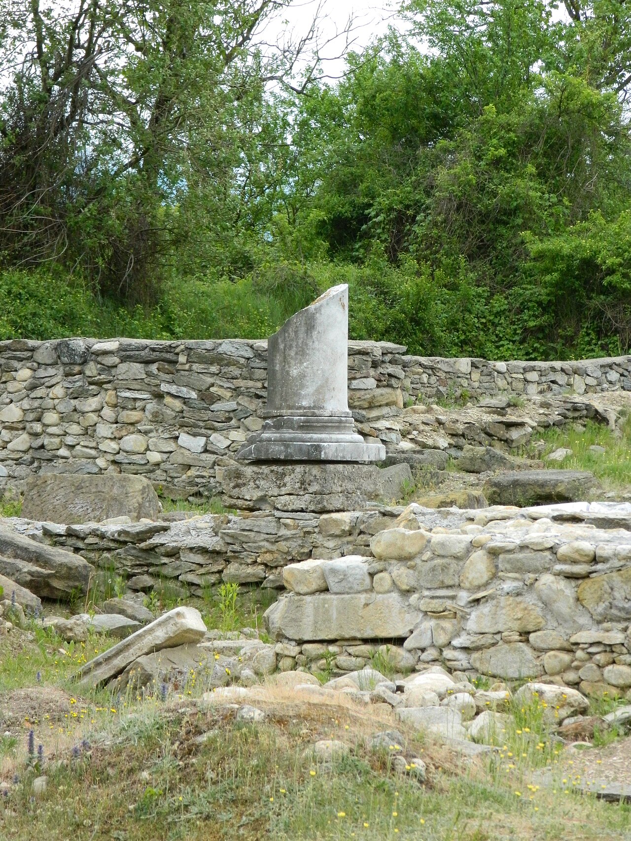 Bază de coloană, ziduri și arbori.