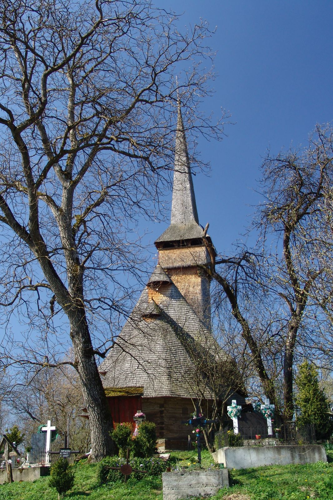 Biserica între arbori, vedere oblică de arhivă din 2004.