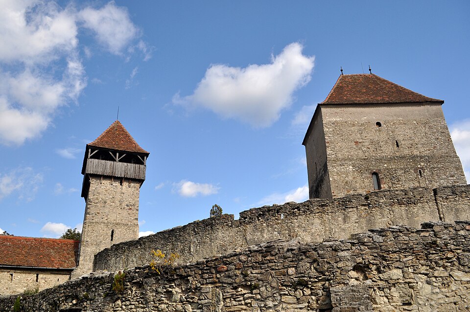 Cetatea, donjonul și turnul de poartă, din exterior.